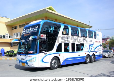CHIANGMAI, THAILAND- MAY 25 2014: Benze bus no.635-C103 Double deck of  Nakhonchai tour company bus. Route Nakhon ratchasima and Chiangmai. Photo at Chiangmai bus station, thailand.