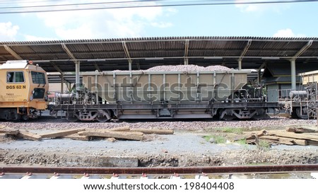 CHIANGMAI, THAILAND - NOVEMBER 15 2013: Bogie Hopper Wagon no.42041 of State railway of thailand. Photo at Chiangmai Train Station. Thailand.