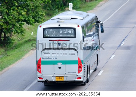 CHIANGMAI, THAILAND -MAY 21 2014: Sunlong Bus of Green bus Company. Between Chiangmai and Phuket. Photo at Road No.11 about 5 Km from Chiangmai city.