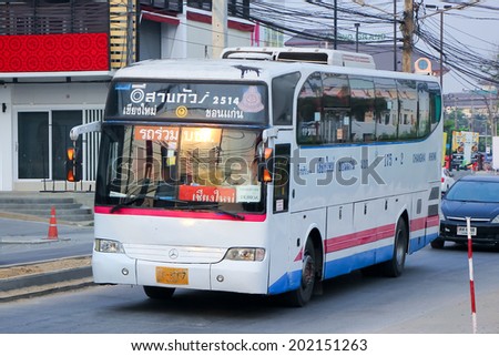 CHIANGMAI, THAILAND- APRIL 20 2014:  Esarn tour company VIP bus no.175-2 route Khonkaen and Chiangmai. Photo at Chiangmai bus station, thailand.