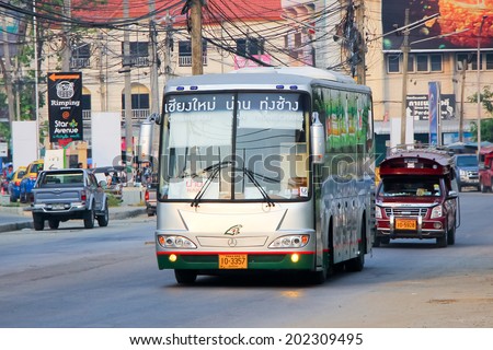 CHIANGMAI , THAILAND - APRIL 20 2014:  Benze Bus of Green bus Company. Between Chiangmai and Thungchang (Nan). Photo at Chiangmai bus station, thailand.