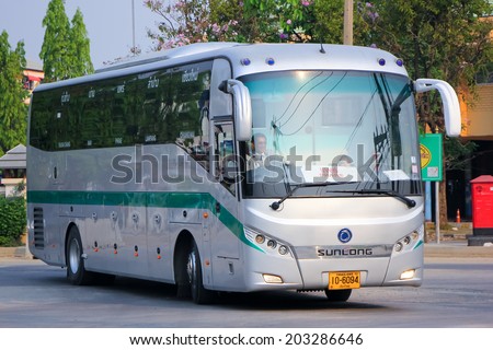 CHIANGMAI , THAILAND -APRIL 20 2014: Sunlong Bus of Green bus Company. Between Chiangmai and Phare. Photo at Chiangmai bus station, thailand.