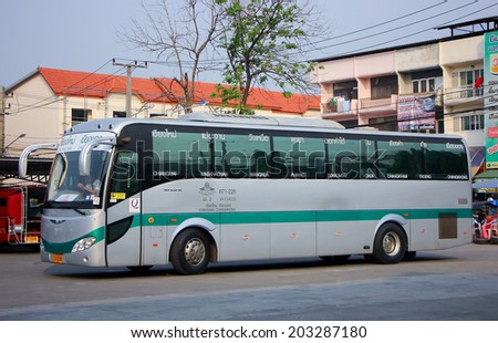 CHIANGMAI , THAILAND -APRIL 20 2014: Sunlong Bus of Green bus Company. Between Chiangmai and chiangkhong. Photo at Chiangmai bus station, thailand.