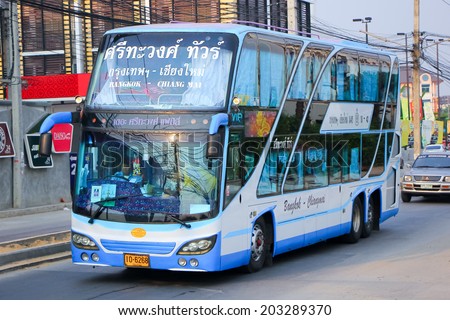 CHIANGMAI, THAILAND- APRIL 20 2014: Srithawong tour company bus no.18-43 route Bangkok and Chiangmai. Photo at Chiangmai bus station, thailand.