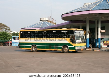CHIANGMAI , THAILAND -APRIL 1 2007: Bus of Green bus Company. Between Chiangmai and Golden-triangle. Photo at Chiangmai bus station, thailand.