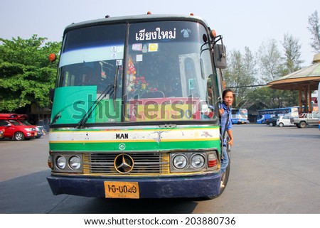 CHIANGMAI, THAILAND- APRIL 20 2014: Greenbus company bus route Lampang and Chiangmai. Budget fan bus, Photo at Chiangmai bus station, thailand.