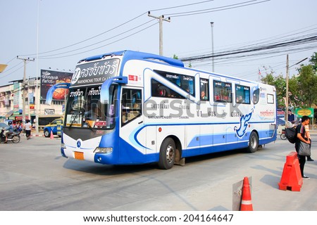 CHIANGMAI, THAILAND - APRIL 20 2014: Mercedes benz (Citaro body) of Nakhonchai tour company bus no.635-C135. Route Nakhon ratchasima and Chiangmai. Photo at Chiangmai bus station, thailand.