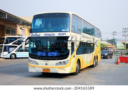 CHIANGMAI, THAILAND - APRIL 20 2014:Scania bus of Phetprasert tour company bus no.874-2. Route Ubon ratchathani and Chiangmai. Photo at Chiangmai bus station.