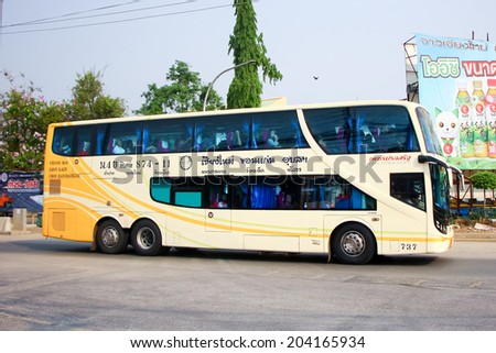 CHIANGMAI, THAILAND - APRIL 20 2014:Scania bus of Phetprasert tour company bus no.874-11. Route Ubon ratchathani and Chiangmai. Photo at Chiangmai bus station.