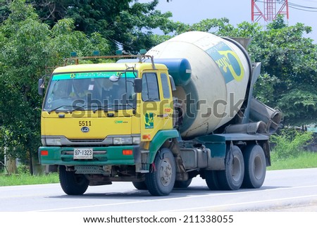 CHIANGMAI, THAILAND - AUGUST 15 2014: Cement truck of QMIX Concrete product company.Photo at road no.121 about 8 km from downtown Chiangmai, thailand.