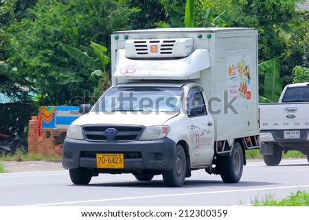 CHIANGMAI, THAILAND - AUGUST 15 2014 :  Refrigerated container mini truck of boonruang Transport.  Photo at road no 121 about 8 km from downtown Chiangmai, thailand.