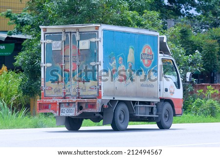 CHIANGMAI, THAILAND - AUGUST 15 2014 : Refrigerated container mini truck of PNK milk product. Photo at road no 121 about 8 km from downtown Chiangmai, thailand.