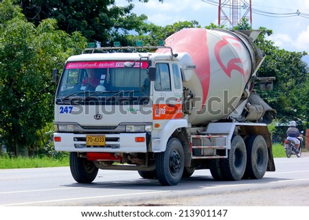 CHIANGMAI, THAILAND - AUGUST 22 2014 : Cement truck no.247 of INSEE Concrete company. Photo at road no 121 about 8 km from downtown Chiangmai, thailand.
