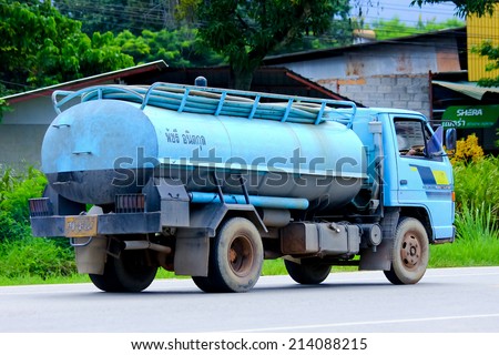 CHIANGMAI , THAILAND - AUGUST 22 2014: Private of Sewage truck. Photo at road no.121 about 8 km from downtown Chiangmai, thailand.