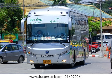 CHIANGMAI , THAILAND - SEPTEMBER 8 2014: Sunlong Bus of Green bus Company. Between Chiangmai and Thungchang (Nan). Photo at Chiangmai bus station, thailand.