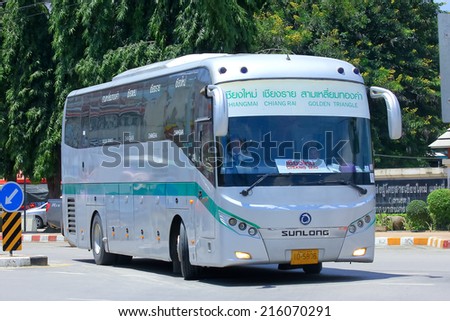 CHIANGMAI , THAILAND - SEPTEMBER 8 2014: Sunlong Bus of Green bus Company. Between Chiangmai and Golden-triangle ( Chiangrai ). Photo at Chiangmai bus station, thailand.