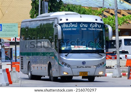 CHIANGMAI , THAILAND - SEPTEMBER 8 2014: Sunlong Bus of Green bus Company. Between Chiangmai and Thungchang (Nan). Photo at Chiangmai bus station, thailand.