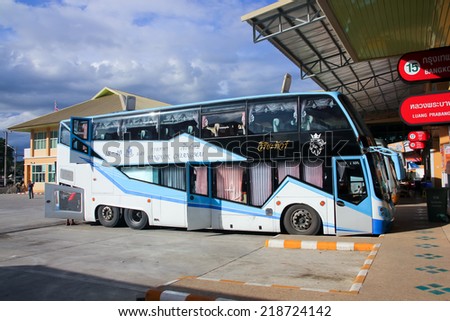 CHIANGMAI, THAILAND- AUGUST 14 2012: Viriya tour company bus no.18-14 route Bangkok and Chiangmai. Photo at Chiangmai bus station, thailand.