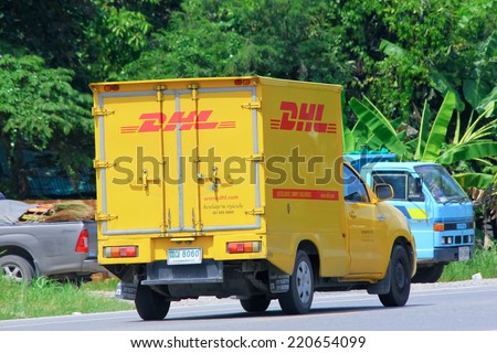 Chiangmai, Thailand - September 29, 2014: DHL Express and Logistics Mini truck. Photo at road no 121 about 8 km from downtown Chiangmai, thailand.