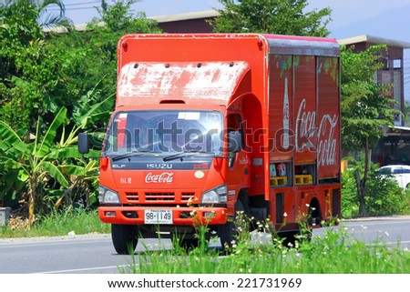 Chiangmai, Thailand - October 1, 2014: Coca Cola Truck (Coke). Photo at road no 121 about 8 km from downtown Chiangmai, thailand.