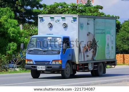 Chiangmai, Thailand - October 1, 2014: Cargo Truck of Osotspa company. Photo at road no.121 about 8 km from downtown Chiangmai, thailand.