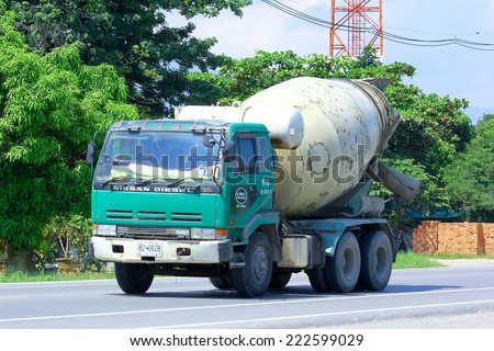 CHIANGMAI, THAILAND-OCTOBER 3 2014: Cement truck of LRC Concrete company. Photo at road no 121 about 8 km from downtown Chiangmai, thailand.