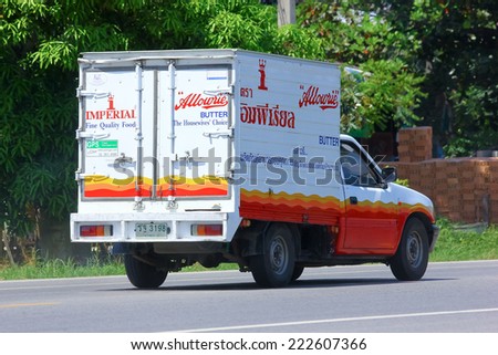 CHIANGMAI, THAILAND-OCTOBER 3 2014: Refrigerated container mini truck of kimchuagroup. Photo at road no 121 about 8 km from downtown Chiangmai, thailand.