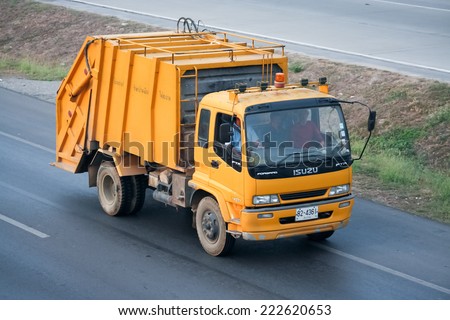 CHIANGMAI, THAILAND-APRIL 13 2010: Garbage truck of Nongjom Subdistrict Administrative Organization. Photo at road no.11 about 6 km from downtown Chiangmai, thailand.