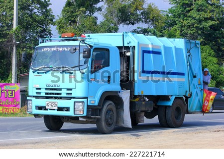 CHIANGMAI, THAILAND -OCTOBER 19 2014: Garbage truck of Nongjom Subdistrict Administrative Organization. Photo at road no 121 about 8 km from downtown Chiangmai, thailand.