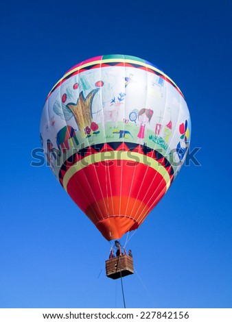 CHIANGMAI, THAILAND -JANUARY 21 2012: An unidentified  hot air balloon, Paint of Taitung ( taiwan ) travel. Photo in Chiangmai balloon festival, Chiangmai. Thailand.