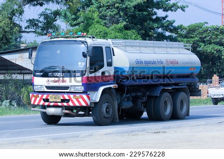 CHIANGMAI, THAILAND -OCTOBER 18 2014:  PTT Oil Truck of Sukhum Oil transport Company. Photo at road no.121 about 8 km from downtown Chiangmai, thailand.