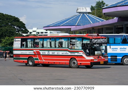 CHIANGMAI, THAILAND- JULY 28 2007: Benz bus no.635-307 of Nakhonchai tour company bus. Route Nakhon ratchasima and Chiangmai. Photo at Chiangmai bus station, thailand.