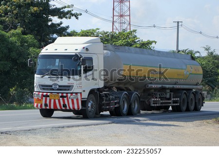 CHIANGMAI , THAILAND - NOVEMBER 14 2014: Oil Truck of kitiwat Oil transport Company. Photo at road no.121 about 8 km from downtown Chiangmai, thailand.
