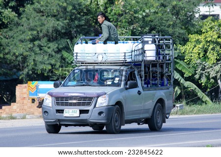 CHIANGMAI, THAILAND - NOVEMBER 20 2014: Drinking water delivery truck of Newone company. Photo at road no.121 about 8 km from downtown Chiangmai, thailand.