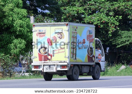CHIANGMAI, THAILAND - OCTOBER 2 2014: Refrigerated container mini truck of PNK milk product. Photo at road no 121 about 8 km from downtown Chiangmai, thailand.