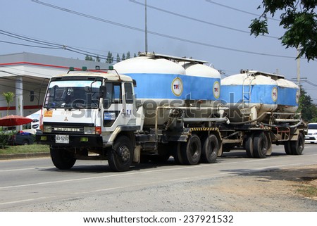 CHIANGMAI, THAILAND - OCTOBER 7 2014: Cement truck of TPIPL Concrete company. Photo at road no 121 about 8 km from downtown Chiangmai, thailand.