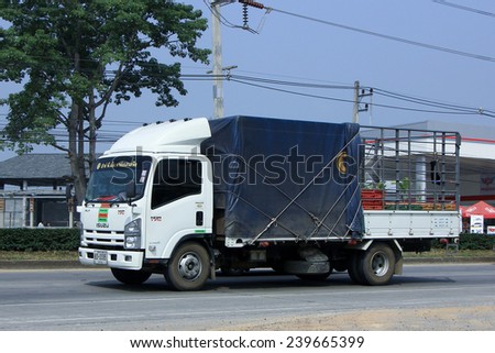 CHIANGMAI, THAILAND - OCTOBER 16  2014:  Truck of RPM Farm and Feed for Egg Transport. Photo at road no.121 about 8 km from downtown Chiangmai, thailand.