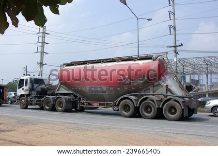 CHIANGMAI, THAILAND - OCTOBER 16  2014:   Cement truck of Nhureboon company. Photo at road no.121 about 8 km from downtown Chiangmai, thailand.