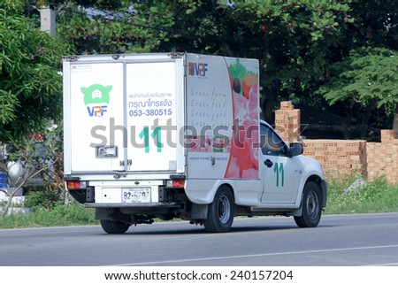 CHIANGMAI, THAILAND - OCTOBER 18 2014: Refrigerated container mini truck of VPF Company.Pork Product. Photo at road no 121 about 8 km from downtown Chiangmai, thailand.