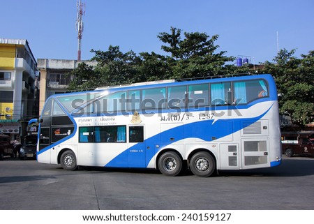 CHIANGMAI, THAILAND - DECEMBER 27 2014:  Transport government company Double deck bus route Bangkok and Chiangsean, Class 1 Bus no 3-1287. Photo at Chiangmai bus station.
