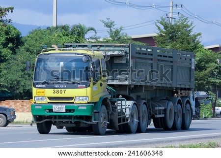 CHIANGMAI, THAILAND - OCTOBER 25 2014: Trailer dump truck of stone one public company limited. Photo at road no.121 about 8 km from downtown Chiangmai, thailand.