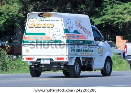 CHIANGMAI, THAILAND - OCTOBER  25  2014:  Mini truck of GB pest control company. Service for control pest in home and Building. Photo at road no 121 about 8 km from downtown Chiangmai, thailand.