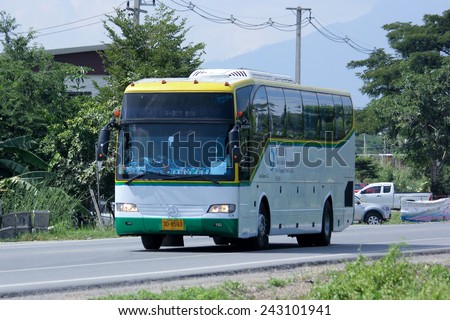 CHIANGMAI, THAILAND - OCTOBER 31 2014:   Travel bus of New Chiangmai Travel Company. Photo at road no 121 about 8 km from downtown Chiangmai, thailand.