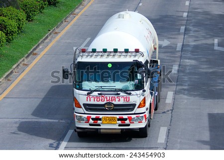 CHIANGMAI, THAILAND -JUNE 4 2014: Chiangrai Gas supply Company Truck. For PTT LPG Gas. Photo at road no 121 about 8 km from downtown Chiangmai, thailand.