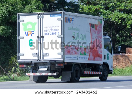 CHIANGMAI, THAILAND - NOVEMBER 11 2014:   Refrigerated container  truck of VPF Company. Pork Product. Photo at road no 121 about 8 km from downtown Chiangmai, thailand.