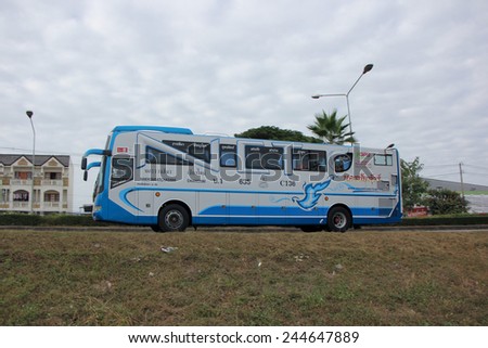 CHIANGMAI, THAILAND - DECEMBER 3 2014:  Nakhonchai tour company bus no.635-C136. Route Nakhon ratchasima and Chiangmai.  Photo at road no.11 about 3 km from downtown of Lampang, thailand.