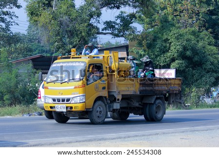 CHIANGMAI, THAILAND - DECEMBER  8 2014:  Truck of Chiang Mai Provincial Administrative Organization.  Photo at road no.121 about 8 km from downtown Chiangmai, thailand.