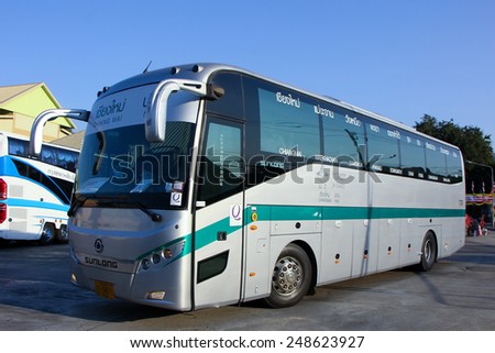 CHIANGMAI , THAILAND -FEBRUARY  5 2014:  Sunlong Bus of Green bus Company. Between Chiangmai and Thungchang (Nan). Photo at Chiangmai bus station, thailand.