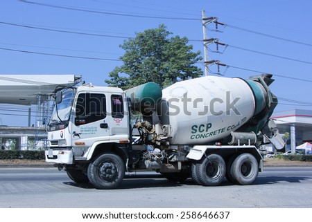 CHIANG MAI, THAILAND - DECEMBER  26 2014:  Cement truck of SCP Concrete.  Photo at road no.1001 about 8 km from city center, thailand.