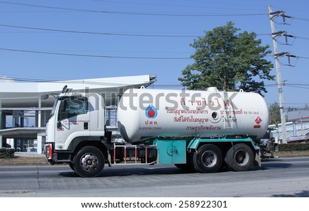 CHIANG MAI, THAILAND - DECEMBER  30 2014: Jomthong Gas supply Company Truck. Photo at road no.1001 about 8 km from city center, thailand.